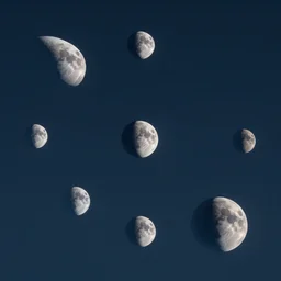 a multilunar sky with 7 2 different sizes and separate moons in the skies of an alien planet