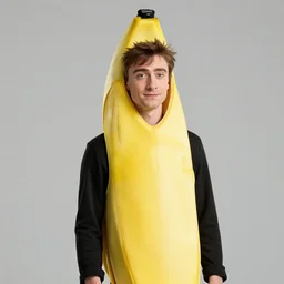 banana costume, looking like daniel radcliffe, ultra details, photo realistic