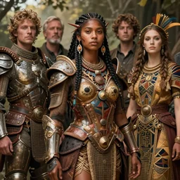 detailed ultrarealistic photography of charactersheet organic armor rustic robust tribal girl craig mullins, vallejo, leyendecker, norman rockwell, moebius, greg rutkowski, mucha cinematic, full shot,