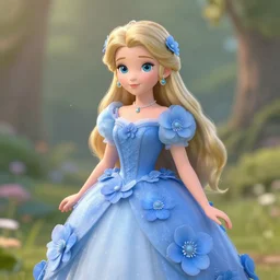 anna the flower princess, wearing a blue flower dress, trending on artstation, long shot!!, photograph.
