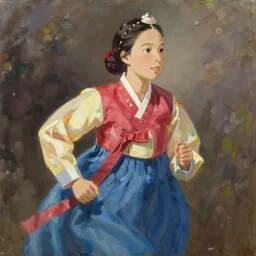 portrait of a north korean woman running, an oil painting by ross tran and thomas kincade, studio ghibli