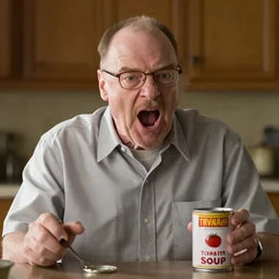 Walter white yelling at a can of tomato soup