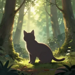 cat in the forest, backlighting, digital art, trending on artstation, fanart, by kawacy