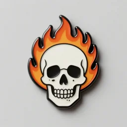 a highly detailed retro minimalistic jolly clean skull with fire flame enamel pin