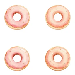 minimalist watercolor art donuts, symmetrical on blank all white background, illustration, vector art