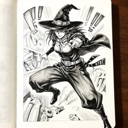 manga!!! manga ink sketch by yusuke murata action pose of a witch in the style of yusuke murata, one punch man manga book character by yusuke murata