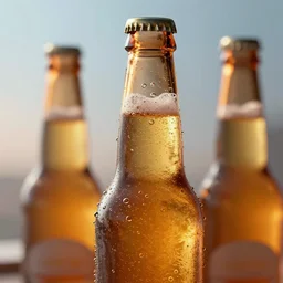 cinematic lighting, octane render, highly detailed, concept art, trending artstation, digital painting, shallow depth of field, illustration, photorealism, epic, gas bubbles in beer, beer bottle, vibrant colors