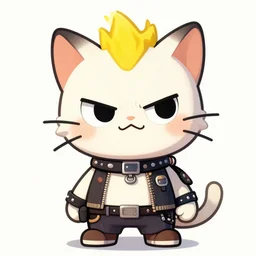 a cute cartoon cat with a collar and a yellow mohawk mane, defiant and beautiful, anthro, mechanic punk outfit, digital art, illustration