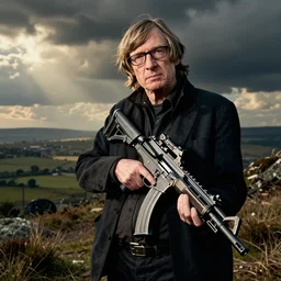 steven hawking gangster, posing with a large gat