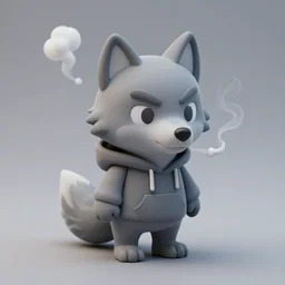 detailed miniature wolf wearing grey hoodie smoking made of silicone shaders, isometric, 1 0 0 mm, studio lighting, by pocoyo style, centered margin, hyperrealistic