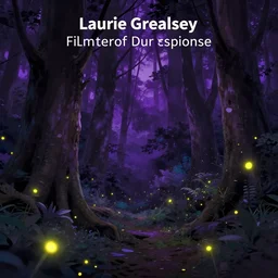 a digital art of a close up view of a forest, fireflies flying around, purple color scheme, by laurie greasley, artstation, studio ghibli color scheme