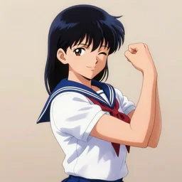 anime female sailor flexing her muscles and winking manga, high resolution