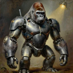 highly detailed portrait of an humanoid robotic gorilla mecha, painting by gaston bussiere, craig mullins, j. c. leyendecker, lights, art by ernst haeckel, john william godward, hammershøi,