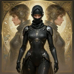symmetry!! portrait of futuristic ninja, sci - fi, tech wear, intricate, elegant, highly detailed, digital painting, artstation, cinematic lighting, concept art, smooth, sharp focus, illustration, art by artgerm and greg rutkowski and alphonse mucha, 8 k
