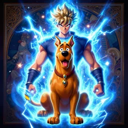 symmetry!! portrait of ultra instinct scooby doo shaggy, epic, blue aura, sparks and thunders, highly detailed, dynamic lighting, digital art, digital painting, artstation, wlop, sharp focus, illustration, art by artgerm and greg rutkowski and alphonse mucha, 8 k