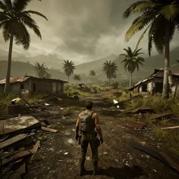 Hawaii in ruins post-nuclear war in Fallout 4, in game screenshot