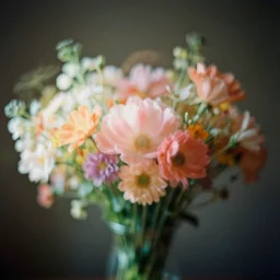 leica double exposure photograph of dreamy flower bouquet in volumetric lighting