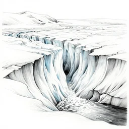 ink drawing of glacier calving by moebius