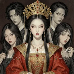 portrait of a young empress, illustration by moebius, junji ito, tristan eaton, victo ngai, artgerm, rhads, ross draws, hyperrealism, intricate detailed