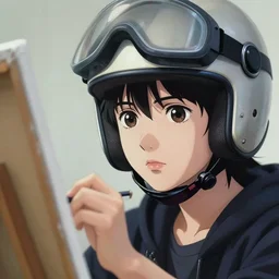Anime promt engineer in helmet draws on canvas || cute-fine-face, pretty face, realistic shaded Perfect face, fine details. Anime. realistic shaded lighting poster by Ilya Kuvshinov katsuhiro otomo ghost-in-the-shell, magali villeneuve, artgerm, Jeremy Lipkin and Michael Garmash and Rob Rey