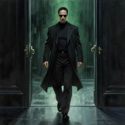 a man walking into the matrix, concept art, illustration, highly detailed, artwork, cinematic, hyper realistic painting