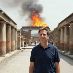 a screencap of Tom Scott standing in Pompeii during the eruption