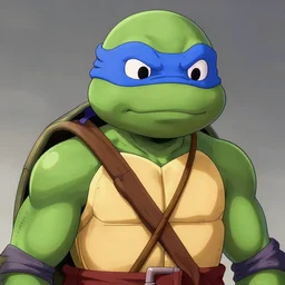 portrait leonardo from ninja turtles by yusuke murata and masakazu katsura, artstation, highly - detailed, cgsociety, pencil and ink, fighting pose, city in the background, dark colors