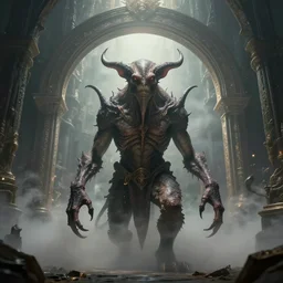 hyper realistic lovecraft creature portrait in a huge ritual portal, 4 k, fantasy art, glamorous composition, cinematography lighting, volumetric fog