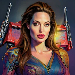 angelina jolie studio portrait of legitimate kind colorful female divine mech paladin transformers absurdly beautiful, elegant, young sexy elegant woman, super fine surreal detailed facial illustration by kim jung gi, iraq nadar, intricate lines, clear focus, vivid colors, matte, octopath voyager, final fantasy, unreal engine highly rendered, global illumination, radiant light, intricate environment