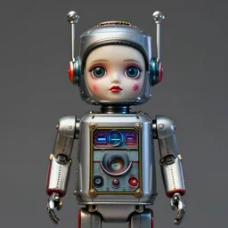 closeup portrait of tin toy robot girl trap, depth of field, zeiss lens, detailed, symmetrical, centered, fashion photoshoot, by nicoletta ceccoli, mark ryden, lostfish, breathtaking, 8 k resolution, extremely detailed, beautiful, establishing shot, artistic, hyperrealistic, octane render