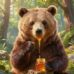 portrait painting of the bear that eats honey by wenjun lin, irakli nadar, bright colors, octopath traveler, wenjun lin, unreal engine 5 highly rendered, global illumination, radiant light, detailed and intricate environment