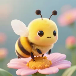 lovely bee on a flower mini cute style, highly detailed, rendered, ray - tracing, cgi animated, 3 d demo reel avatar, soft shade, soft lighting