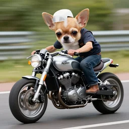 chihuahua riding motorcycle, very sharp, detailed, high quality, by greg rutkowski, artgerm