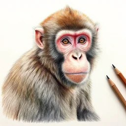Colored pencil art on paper, Monkey, highly detailed, artstation, MasterPiece, Award-Winning, Caran d'Ache Luminance
