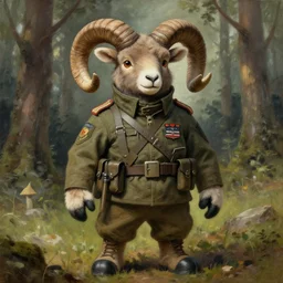 anthropomorphic furry ram soldier wearing modern military gear in a forest, character design, painting by gaston bussiere, craig mullins, j. c. leyendecker, tom of finland