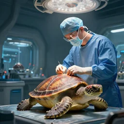 surgeon operating on a turtle, science fiction industrial hard science concept art, 8K render octane high definition cgsociety, illustration, unreal engine
