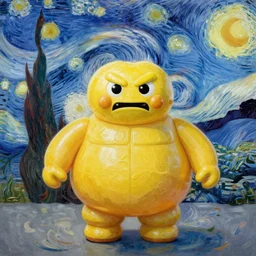 painting of an angry stay puft marshmallow man in the style of starry night by vincent van gogh