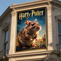 rat as harry potter movie poster on a building
