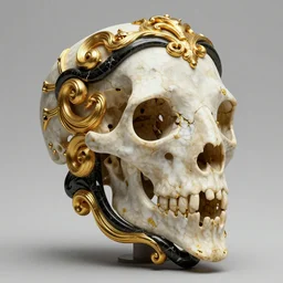 tiki head made from bone, in the style of rafael grassetti, rococo, very detailed, intricate, amazing, beautiful, gold filament, black marble, octane render, unreal engine, trending on artstation, museum light,