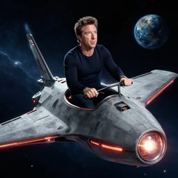 simon cowell riding on a protoss spaceship in deep space