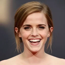 digital portrait of Emma Watson laughing looking straight to the camera, beautiful set of teeth
