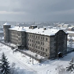 a highly detailed 4 k matte painting of a snowy russion prison. zdzislaw beksinski, artstation, cgsociety, unreal engine