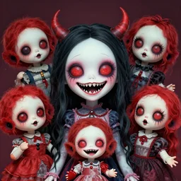 a colorful portrait photograph of divine, with diabolical cursed creepy dolls, poppy playtime style, with crazy laughs and crazy eyes, taken by martin parr, saturated colour photo, back light flash, studio light, high definition, 8 k