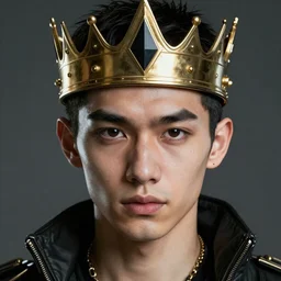 realistic portrait of the cyberpunk king with golden black crown and pretty eyes, ultra realistic, 8k