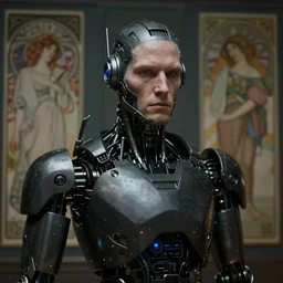 dark digital concept art portrait of a high - tech robot on a depth of field background, artstation, award - winning realistic sci - fi concept art by jim burns and greg rutkowski, beksinski, a realism masterpiece, moody color palette, james gilleard, bruegel, alphonse mucha, and yoshitaka amano