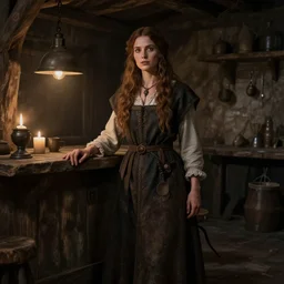peasant woman in medieval tavern dark fantasy art