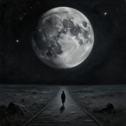 To every living being, and every living soul. Now cometh the age of the stars. A thousand year voyage under the wisdom of the Moon. Here begins the chill night that encompasses all, reaching the great beyond. Into fear, doubt, and loneliness... As the path stretches into darkness. Clear, detailed oil, trending on artstation, fantasy, monochromatic colour palette, dark colours, in the style of Alena Aenami, 4k, digital, dark aesthetic