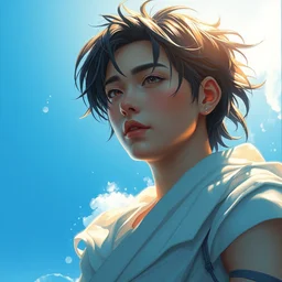 aj styles, portrait, illustration, rim light, top light, summer clear blue sky, perfectly shaded, soft painting, epic, intricate, art by krenz cushart and wenjun lin