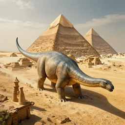 giant stegosaurs guarding the pyramids in an ancient egyptian landscape, from above, high quality digital art, concept art, dramatic lighting, trending on artstation, award winning, fantastical