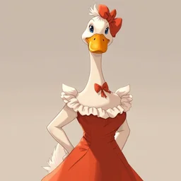 a duck wearing a dress, illustration concept art anime key visual trending pixiv fanbox by wlop and greg rutkowski and makoto shinkai and studio ghibli and kyoto animation symmetrical facial features